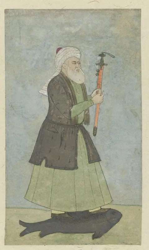 De Heilige Khwaja Khadir met een zwaard in zijn hand. staande op een vis Wall Art by anonymous - High-Resolution Digital Print