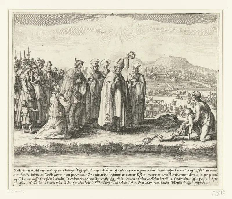 De Heilige Mansuetus wekt de zoon van koning Leucorus tot leven Wall Art by Unknown - High-Resolution Digital Print