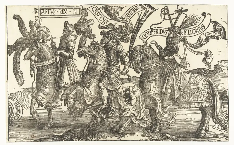 De helden koning Arthur, Karel de Grote en Godfried van Bouillon Wall Art by Lucas van Leyden - High-Resolution Digital Print