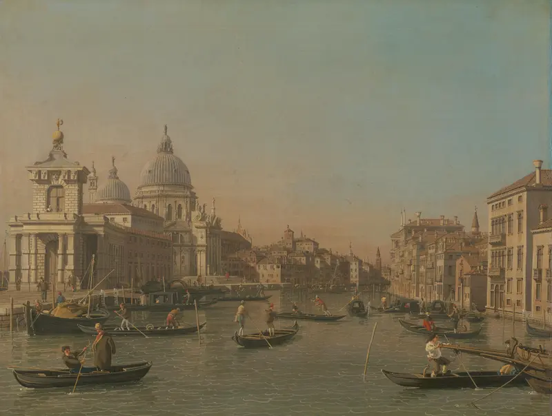 De ingang van het Canal Grande bij de Punta della Dogana en de Santa Maria della Salute Wall Art by Unknown - High-Resolution Digital Print