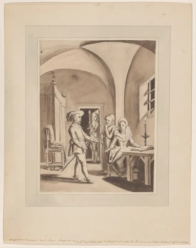 De kastelein Deventer met Maria van Reigersberch disputerend over de ontsnapping van Hugo de Groot; alsmede met Elsje van Houweningen, De Groots dienstmeid Wall Art by anonymous - High-Resolution Digital Print