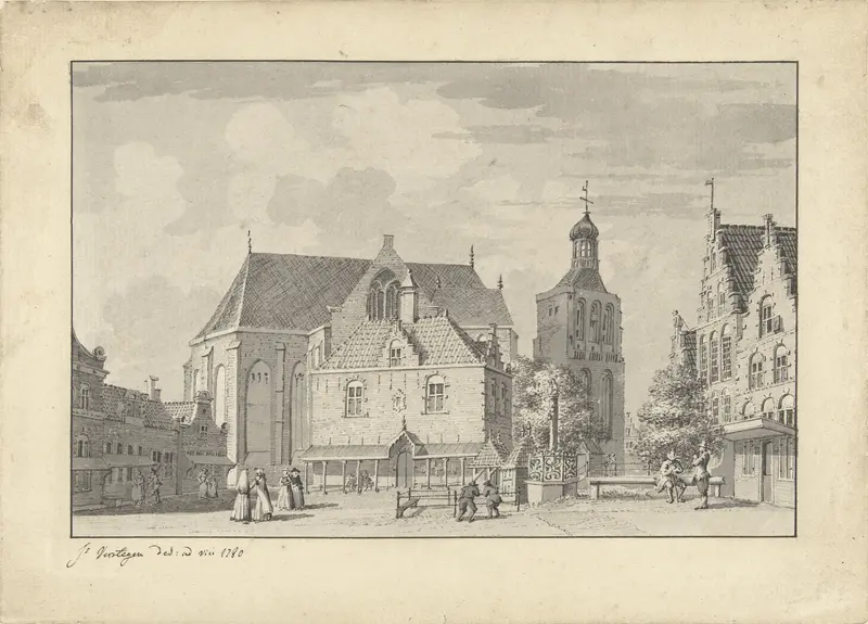 De kerk, waag en vismarkt in Workum Wall Art by Jacobus Versteegen - High-Resolution Digital Print