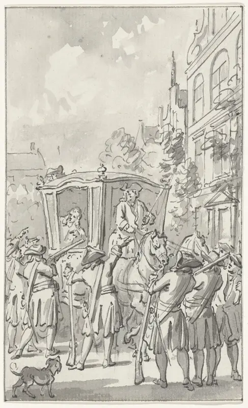 De koets van prins Willem III aangehouden door burgers bij Aardrecht (Dordrecht?), 29 juni 1672 Wall Art by Jacobus Buys - High-Resolution Digital Print