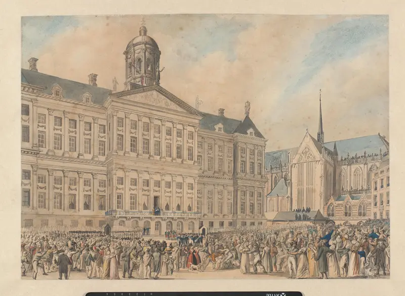 De koninklijke familie op het balkon van het Paleis op de Dam, 1822 Wall Art by anonymous - High-Resolution Digital Print