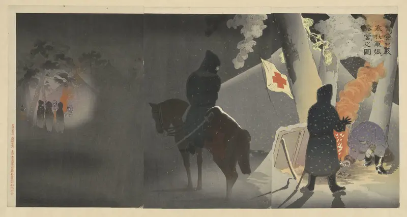 De kou trotserend, zetten onze troepen bivak op te Yingkou. Wall Art by Unknown - High-Resolution Digital Print