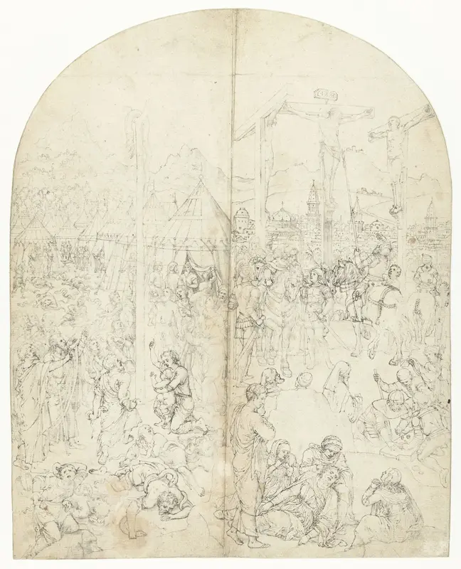De Kruisiging en de Oprichting van de Koperen Slang Wall Art by anonymous - High-Resolution Digital Print