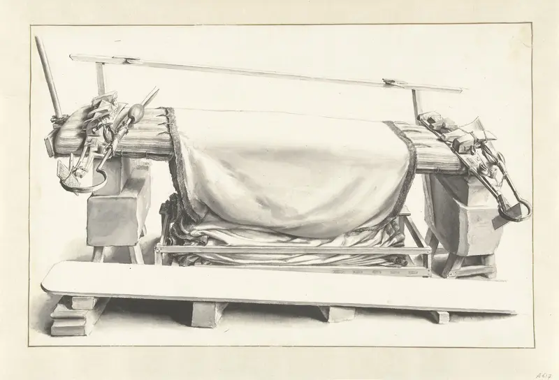 De lakenfabricage: een droogscheerbank Wall Art by Willem van Mieris - High-Resolution Digital Print