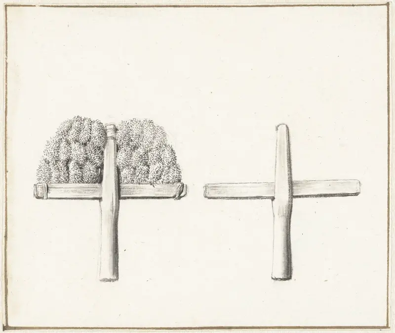 De lakenfabricage: een wolkam, met en zonder kaarde Wall Art by Willem van Mieris - High-Resolution Digital Print