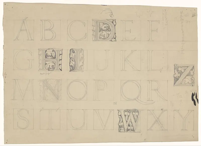 De letters van het alfabet, waarvan enige versierd zijn met ranken Wall Art by Antoon Derkinderen - High-Resolution Digital Print