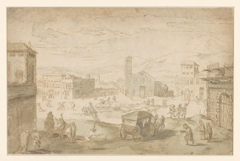 De maand Februari: vastenavondscène op een Italiaans plein Wall Art by Jan Wildens - High-Resolution Digital Print