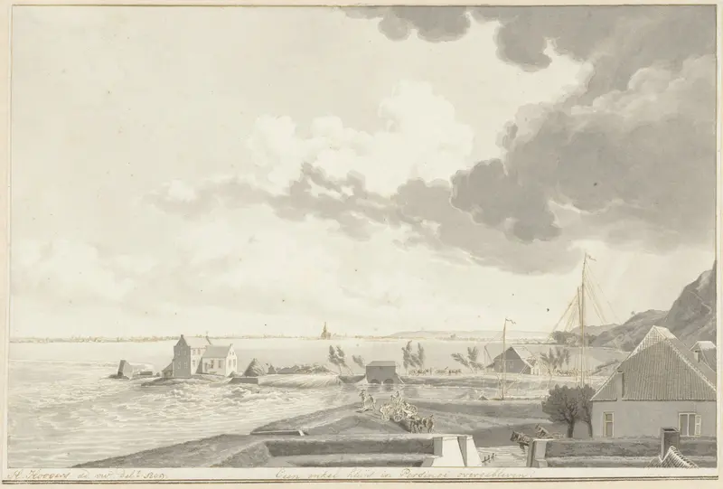 De ondergelopen Ooijpolder met in de verte Persingen, 1809 Wall Art by Unknown - High-Resolution Digital Print