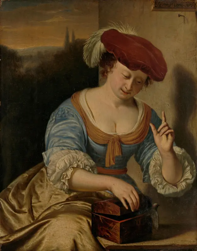 De ontsnapte vogel: allegorie op de verloren kuisheid Wall Art by Frans van Mieris (I) - High-Resolution Digital Print