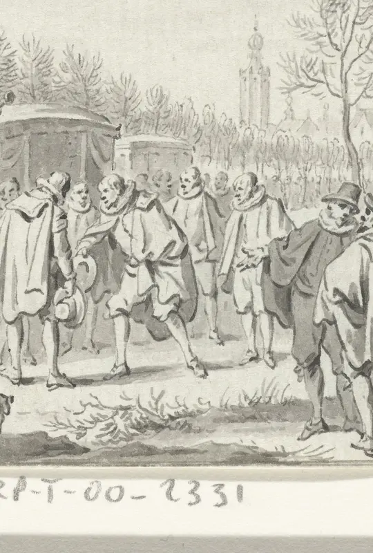 De ontvangst van vijf Spaanse ambassadeurs te Den Haag voor de onderhandelingen over het Bestand, februari 1609 Wall Art by Jacobus Buys - High-Resolution Digital Print