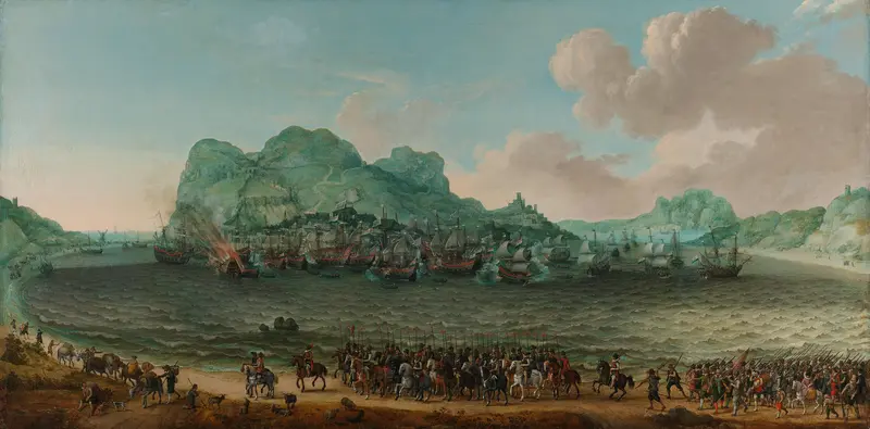 De overwinning op de Spanjaarden bij Gibraltar door een vloot onder bevel van admiraal Jacob van Heemskerck, 25 april 1607 Wall Art by Unknown - High-Resolution Digital Print