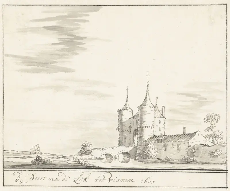 De poort aan de Lek te Vianen in 1607 Wall Art by Jacobus Stellingwerff - High-Resolution Digital Print