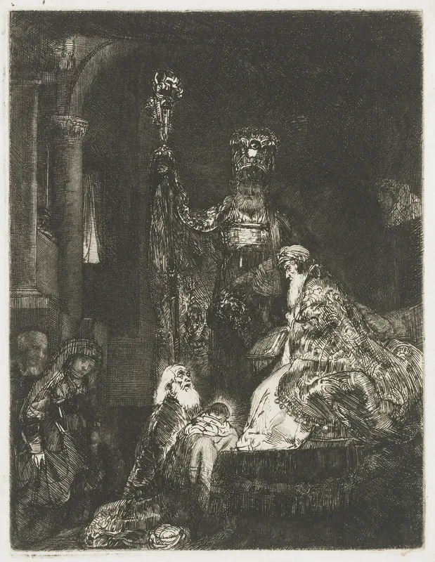 De presentatie in de tempel: donkere plaat Wall Art by Rembrandt van Rijn - High-Resolution Digital Print