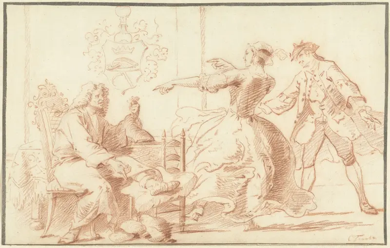 De rijke podagralijder, uitgelachen door een jonge vrouw Wall Art by Cornelis Troost - High-Resolution Digital Print