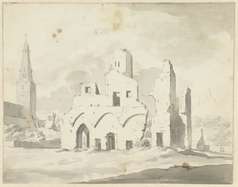 De ruïne van abdij van Rijnsburg met de kerk Wall Art by Johannes Huibert Prins - High-Resolution Digital Print