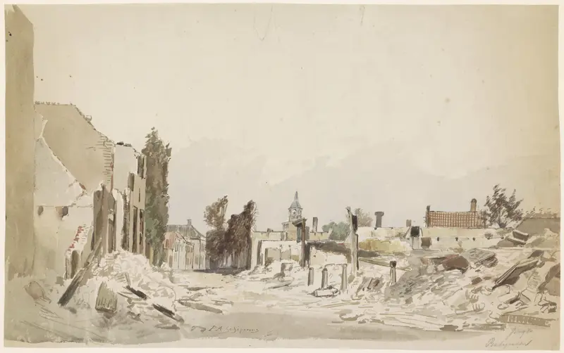 De ruïnes te Bodegraven na de brand van juni 1870 Wall Art by Piet Schipperus - High-Resolution Digital Print