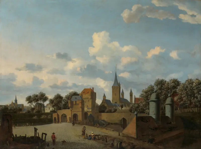 De Sankt Severin te Keulen opgenomen in een gefantaseerd stadsbeeld Wall Art by Adriaen van de Velde - High-Resolution Digital Print