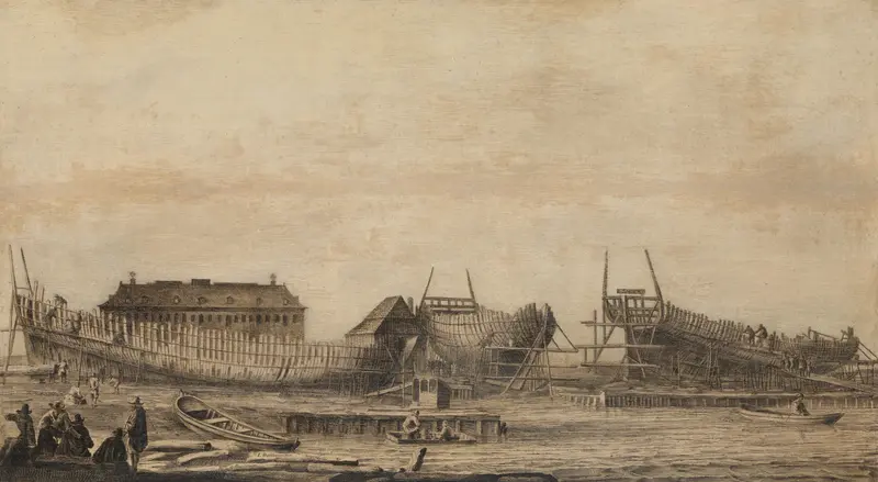 De scheepstimmerwerf der Admiraliteit van Amsterdam Wall Art by Ludolf Bakhuysen - High-Resolution Digital Print