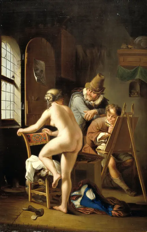 De schilder en zijn model Wall Art by Unknown - High-Resolution Digital Print