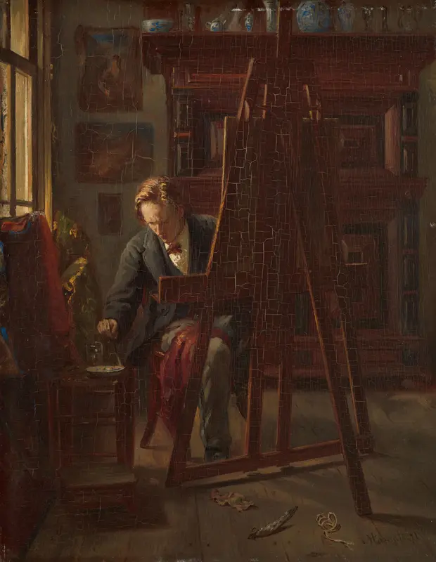 De schilder George Jan Hendrik Poggenbeek (1853-1903) in zijn atelier Wall Art by Theo Hanrath - High-Resolution Digital Print
