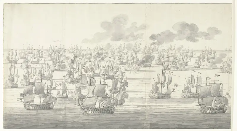 De Slag bij Solebay, 7 juni 1672, even na twee uur in de middag, gezien vanuit het noordwesten: linker deel Wall Art by Willem van de Velde (I) - High-Resolution Digital Print