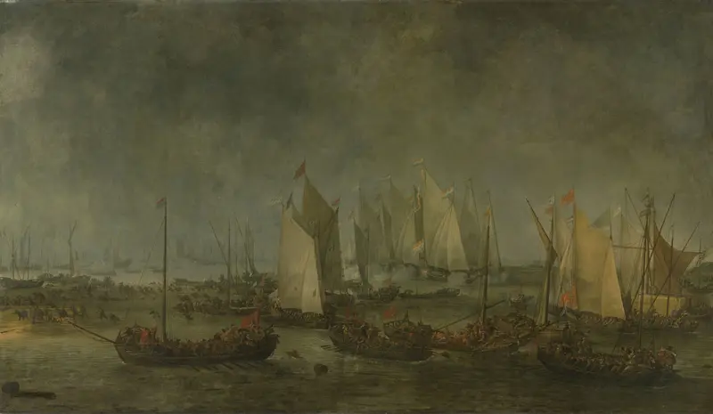 De slag op het Slaak tussen de Nederlandse en Spaanse vloten in de nacht van 12 op 13 september 1631 Wall Art by Unknown - High-Resolution Digital Print