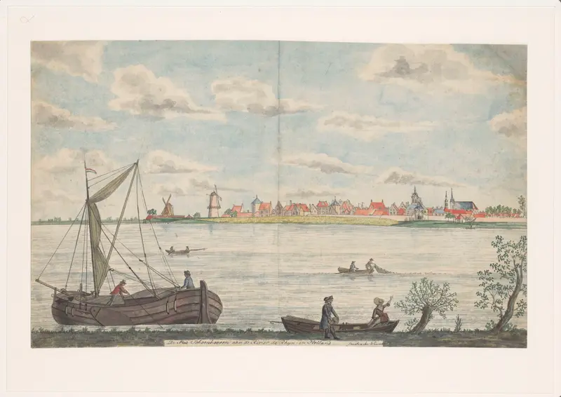 De stad Schoonhooven aan de Rivier de Rhyn in Holland Wall Art by Unknown - High-Resolution Digital Print