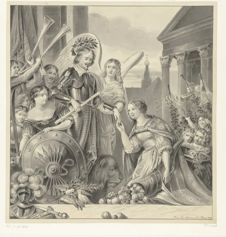 De stadsmaagd van Haarlem knielend voor Frederik Hendrik Wall Art by Unknown - High-Resolution Digital Print