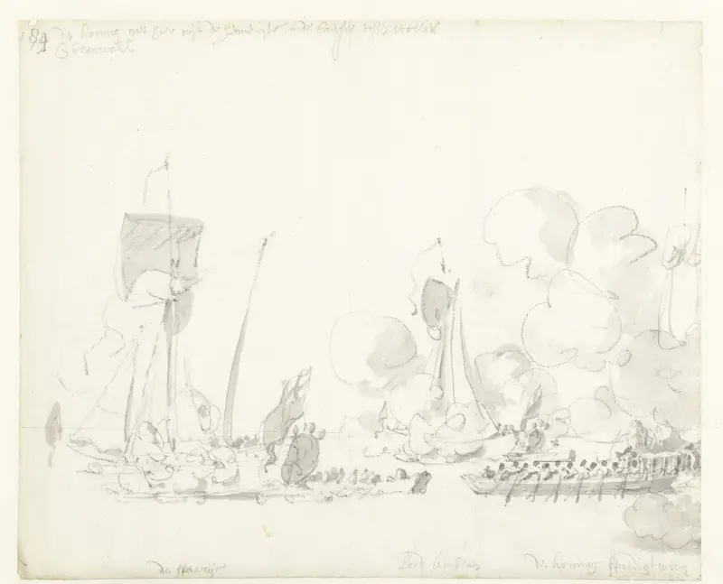 De tocht van de Engelse koning Karel II over de Thames naar Sheerness en Chatham op 27 Augustus 1681 Wall Art by Willem van de Velde (I) - High-Resolution Digital Print
