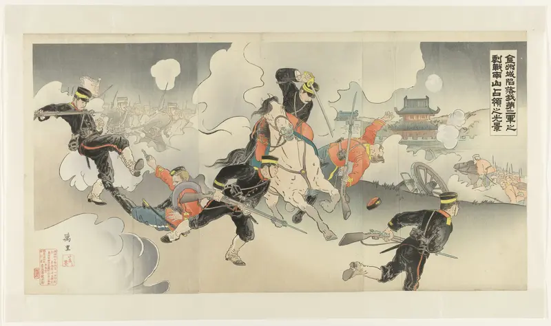 De val van Jinzhou - Ons tweede leger verovert Nanshan na een hevige strijd Wall Art by Unknown - High-Resolution Digital Print