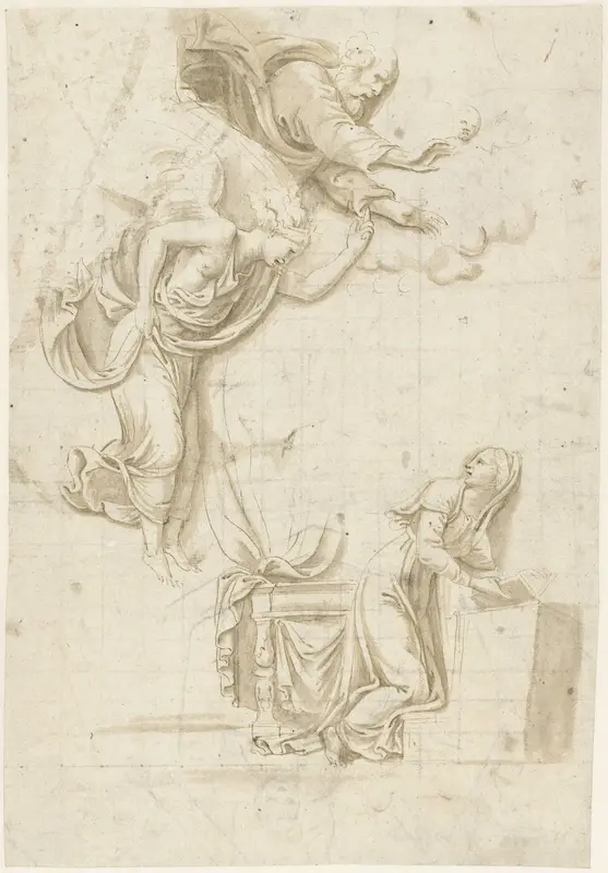 De verkondiging, met God de Vader Wall Art by Giulio Romano - High-Resolution Digital Print