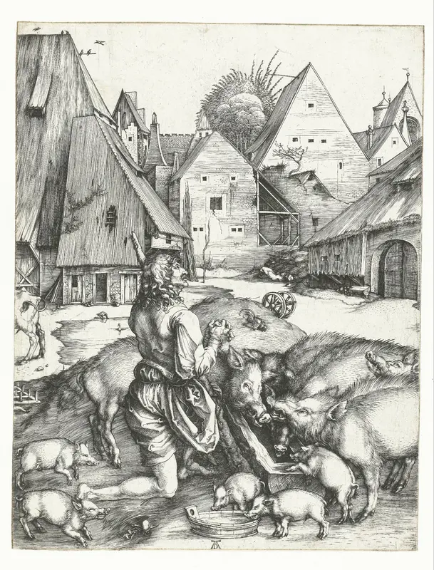De verloren zoon bij de zwijnen Wall Art by Unknown - High-Resolution Digital Print