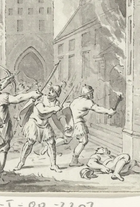 De verwoesting van het paleis te Nijmegen door de Noormannen, 881 Wall Art by Jacobus Buys - High-Resolution Digital Print