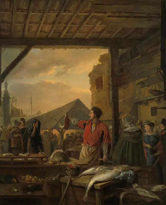De vismarkt te Antwerpen Wall Art by Ignatius Josephus Van Regemorter - High-Resolution Digital Print