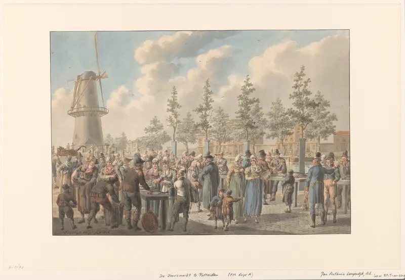 De vismarkt te Rotterdam, 1816 Wall Art by Jan Anthonie Langendijk Dzn - High-Resolution Digital Print