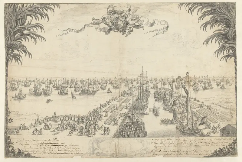 De vloot van de prins in de haven van Hellevoetsluis, 1688 Wall Art by Daniël Marot (I) - High-Resolution Digital Print