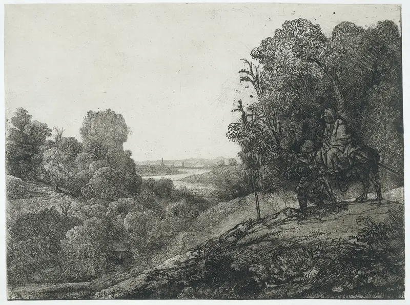 De vlucht naar Egypte: op een plaat van Seghers Wall Art by Rembrandt van Rijn - High-Resolution Digital Print