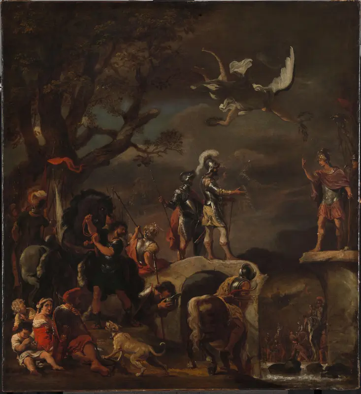 De vredesonderhandelingen tussen Claudius Civilis en Quintus Petillius Cerealis op de afgebroken brug Wall Art by Ferdinand Bol - High-Resolution Digital Print