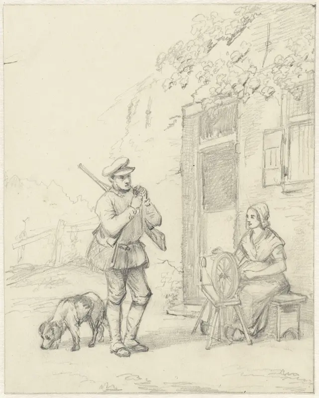 De vrouw bij het spinnewiel Wall Art by Christiaan Wilhelmus Moorrees - High-Resolution Digital Print