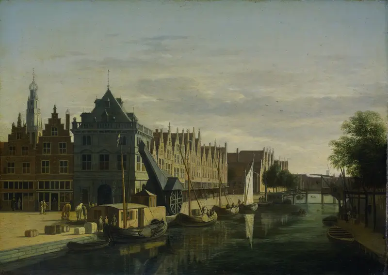 De Waag (Weighing House) and Crane on the Spaarne, Haarlem Wall Art by Gerrit Berckheyde - High-Resolution Digital Print