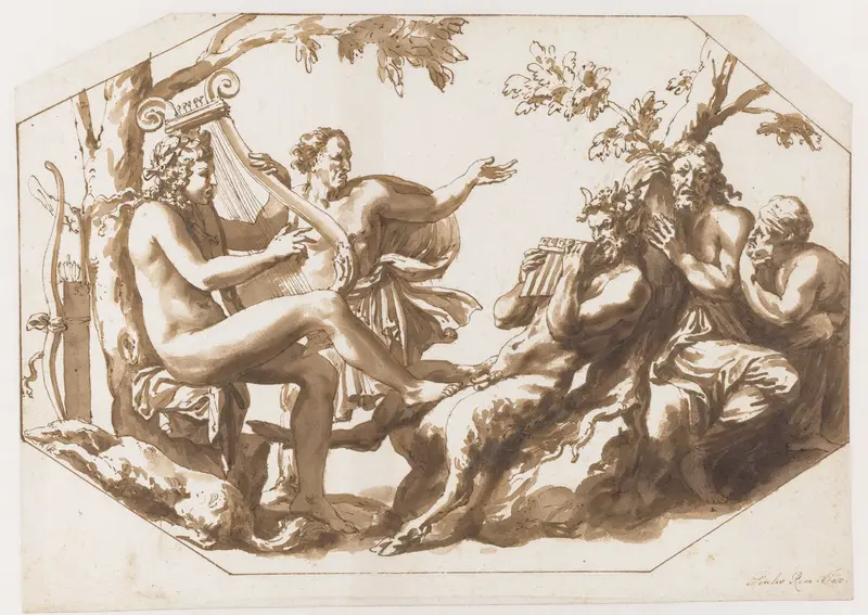 De wedstrijd tussen Apollo en Pan Wall Art by Jan de Bisschop - High-Resolution Digital Print