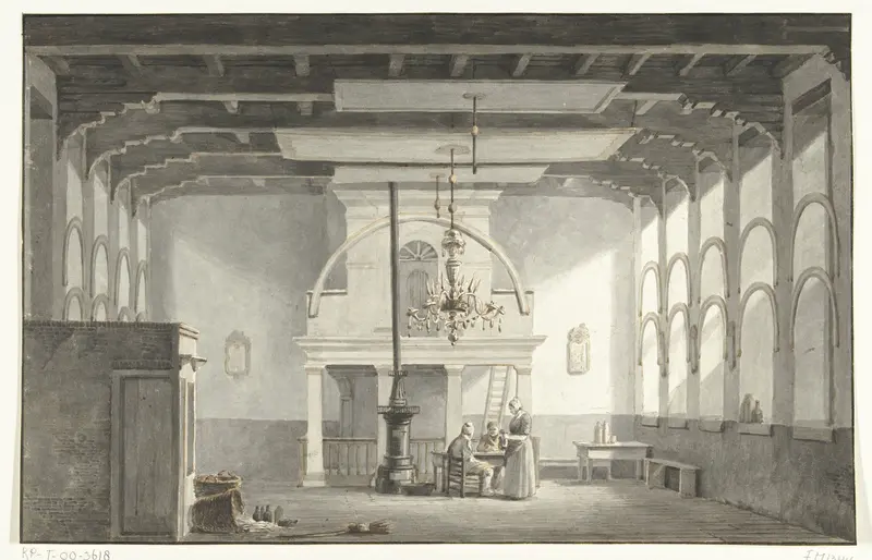 De zaal in de Kloveniersdoelen te Dordrecht waar de Nationale Synode in de jaren 1618-1619 gehouden is, 1836 Wall Art by Unknown - High-Resolution Digital Print
