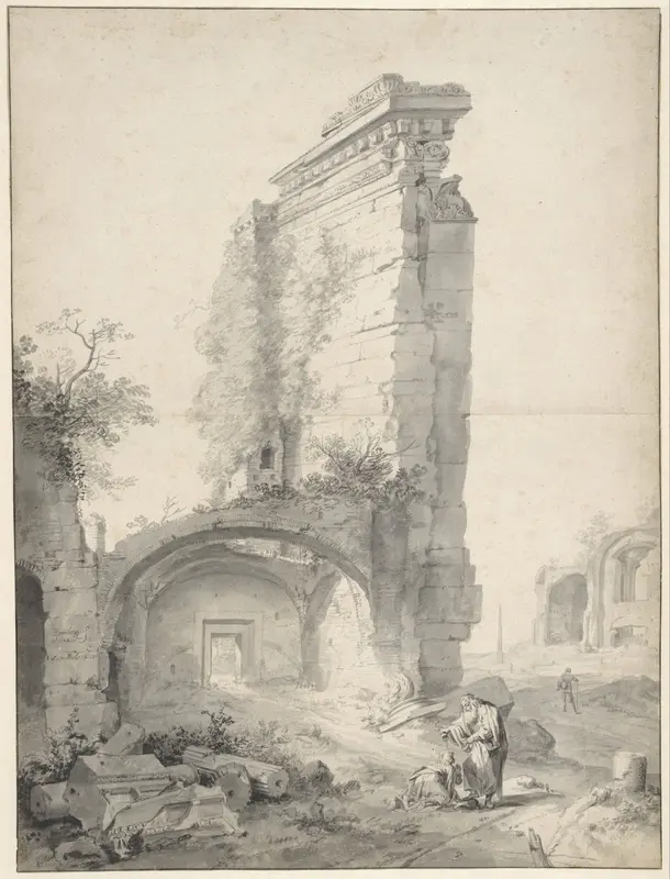 De zalving van David tussen ruïnes van het Forum Romanum Wall Art by Bartholomeus Breenbergh - High-Resolution Digital Print