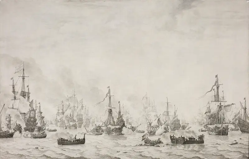 De zeeslag tegen de Spaanse Armada bij Duins Wall Art by Willem van de Velde (I) - High-Resolution Digital Print