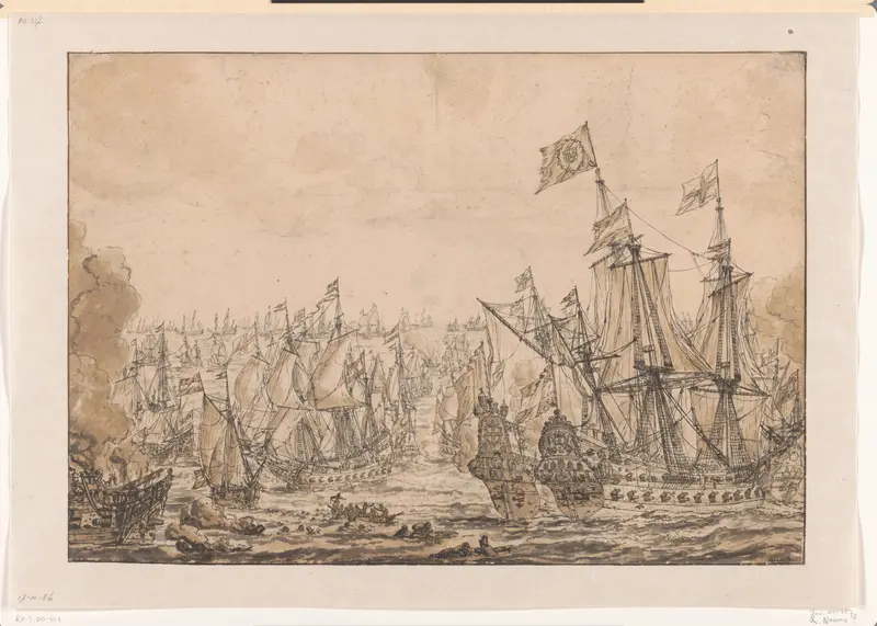 De zeeslag voor Katwijk op 8-10 augustus 1653 Wall Art by Unknown - High-Resolution Digital Print