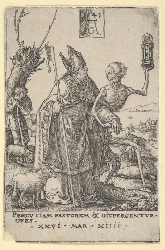 Death and the Bishop, from "The Power of Death" (Allegory of Original Sin and Death) Wall Art by Heinrich Aldegrever - High-Resolution Digital Print