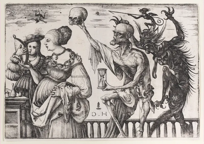 Death and the Devil Surprising Two Women Wall Art by Daniel Hopfer - High-Resolution Digital Print